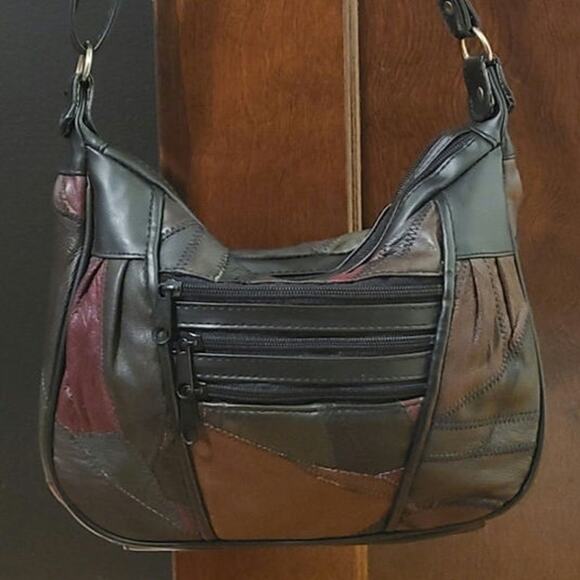 Multi Color Black Faux Leather Patchwork Retro Shoulder Bag Purse - Picture 5 of 7